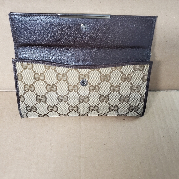 Gucci Monogram GG Long Continental Flap bifold wallet dark brown beige authentic - Picture 6 of 11